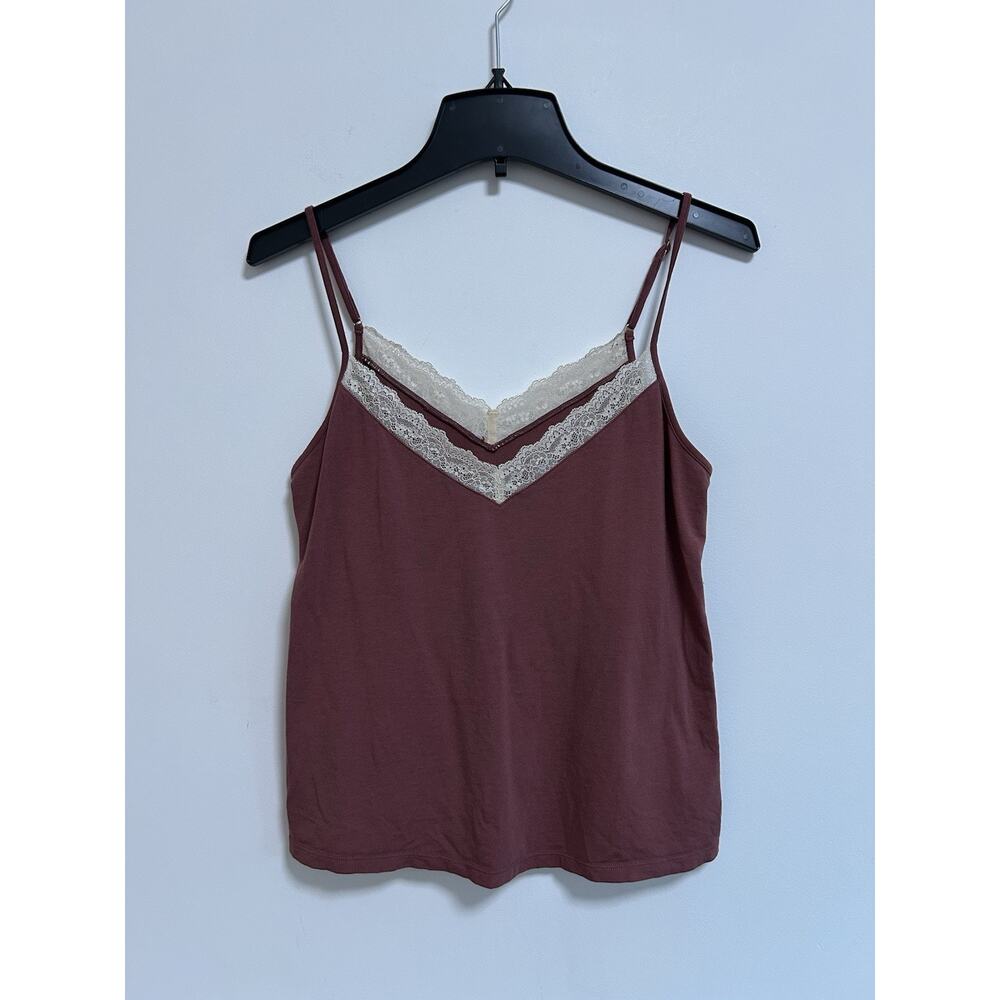 Third Love Tank Top Lace V- Neck Cami Y2k Women's Size Small‎ Burgundy